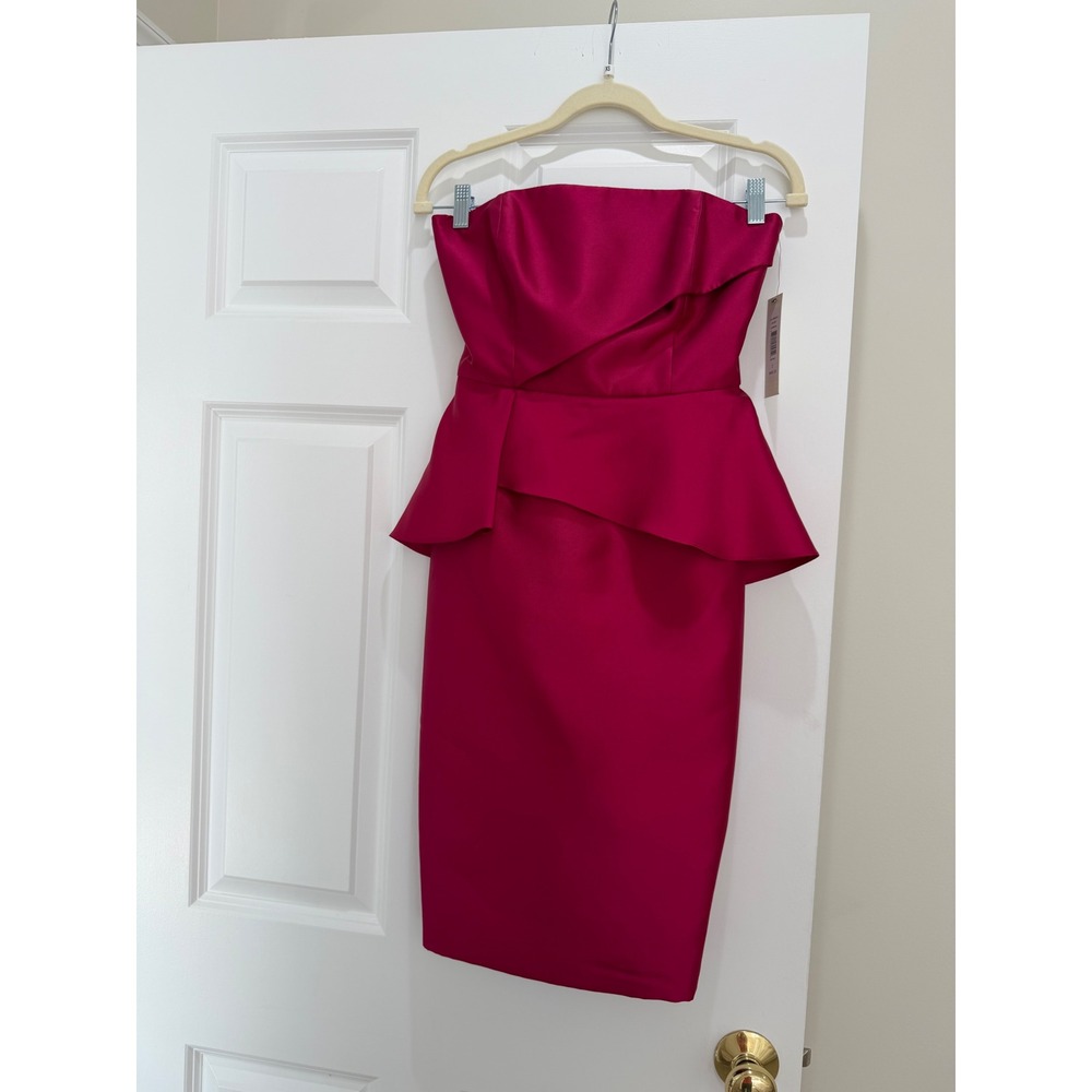 Badgley Mischka Peplum Cocktail Dress Women 2 Cranberry NEW Strapless Sheath